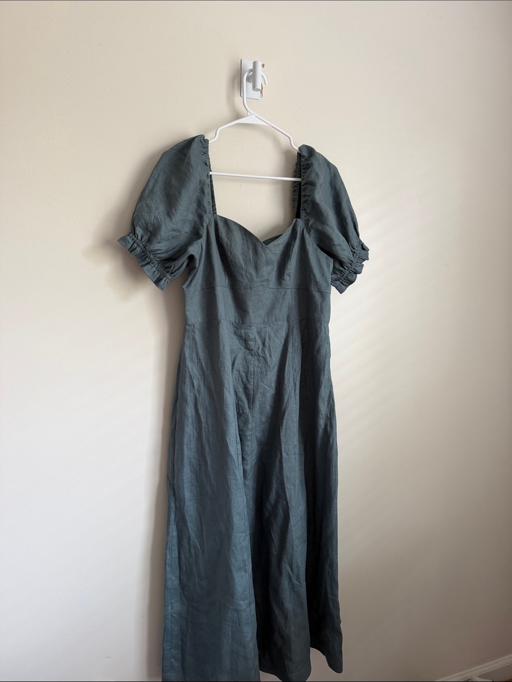 Boden Slate Blue Green Puff-Sleeve Linen Maxi Dress NWT size 8 - Picture 7 of 12